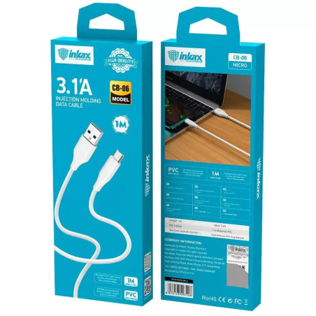 Cable Micro USB 1m 3.1A INKAX CB-06 - Blanc