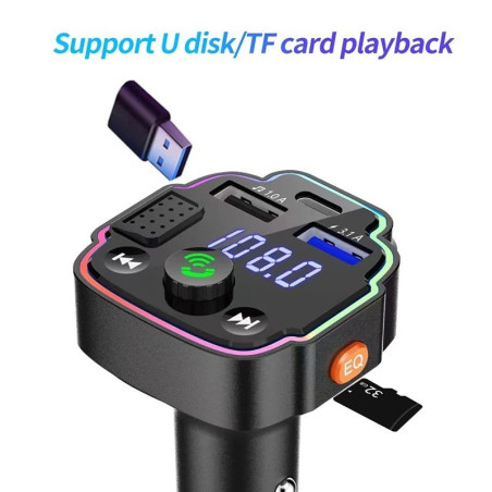 Transmetteur FM Bluetooth - Charge Type C 3.1A Q8
