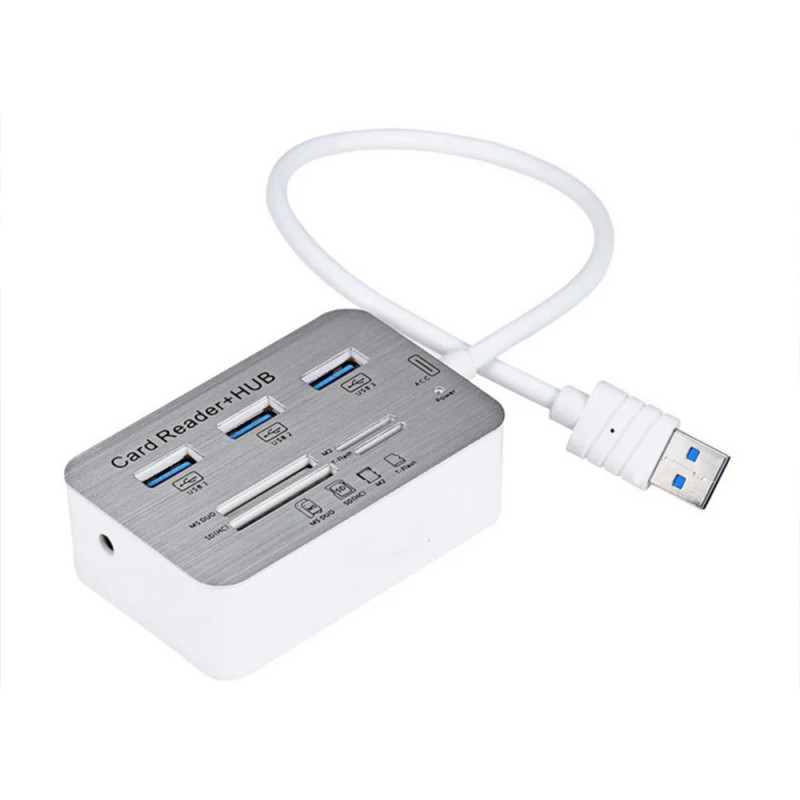 Hub USB 3.0 Ports USB + Lecteur de cartes - Blanc