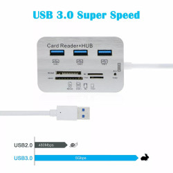 Hub USB 3.0 Ports USB + Lecteur de cartes - Blanc