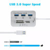 Hub USB 3.0 Ports USB + Lecteur de cartes - Blanc