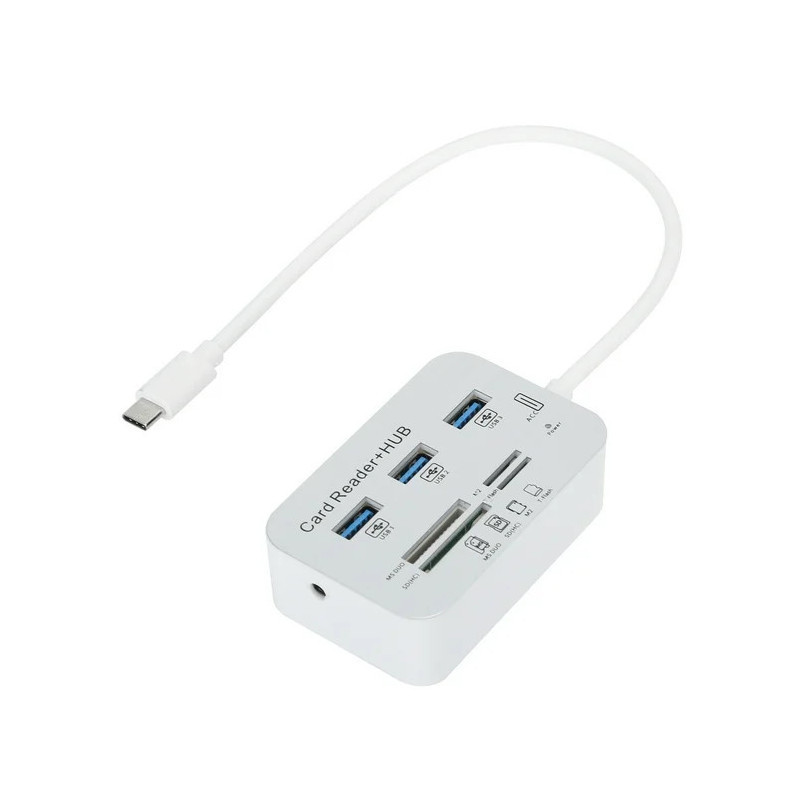 Hub USB 3.0 Type C vers Ports USB + Lecteur de cartes - Blanc