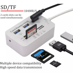 Hub USB 3.0 Type C vers Ports USB + Lecteur de cartes - Blanc