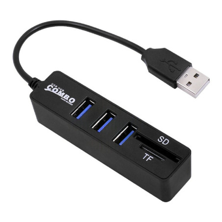 Hub USB 2.0 Ports USB + Lecteur de cartes - Noir