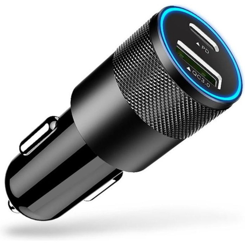 Chargeur Allume Cigare USB Type C PD 20W+ USB QC 3.0 - Noir