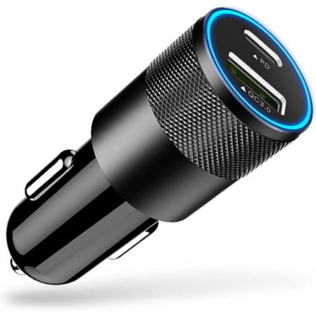 Chargeur Allume Cigare USB Type C PD 20W+ USB QC 3.0 - Noir