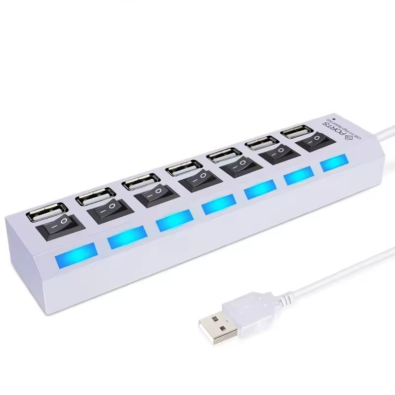 Hub USB 7 Ports USB 2.0 avec Interrupteur - Blanc
