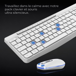 Combo Clavier et Souris sans Fil + Tapis ADVANCE CLS-3100WT RGB - Blanc