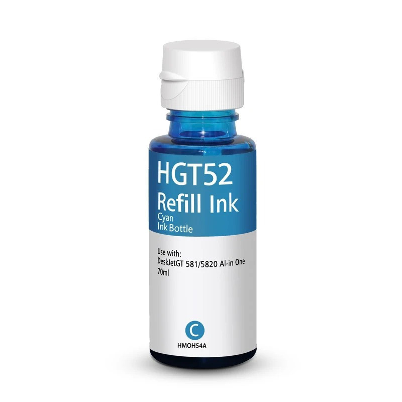 Bouteille d'encre Adaptable HGT52 pour HP 70ml - Cyan