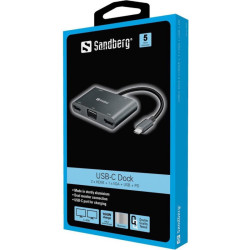 Station d'Accueil SANDBERG Dock USB-C 2xHDMI+1xVGA+USB+PD - Gris