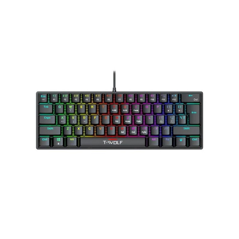 Clavier Gaming Mécanique T-WOLF T61 RGB - Noir - Blue Switch