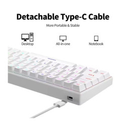 Clavier Gaming Mécanique H61K RGB - Blanc - Blue Switch