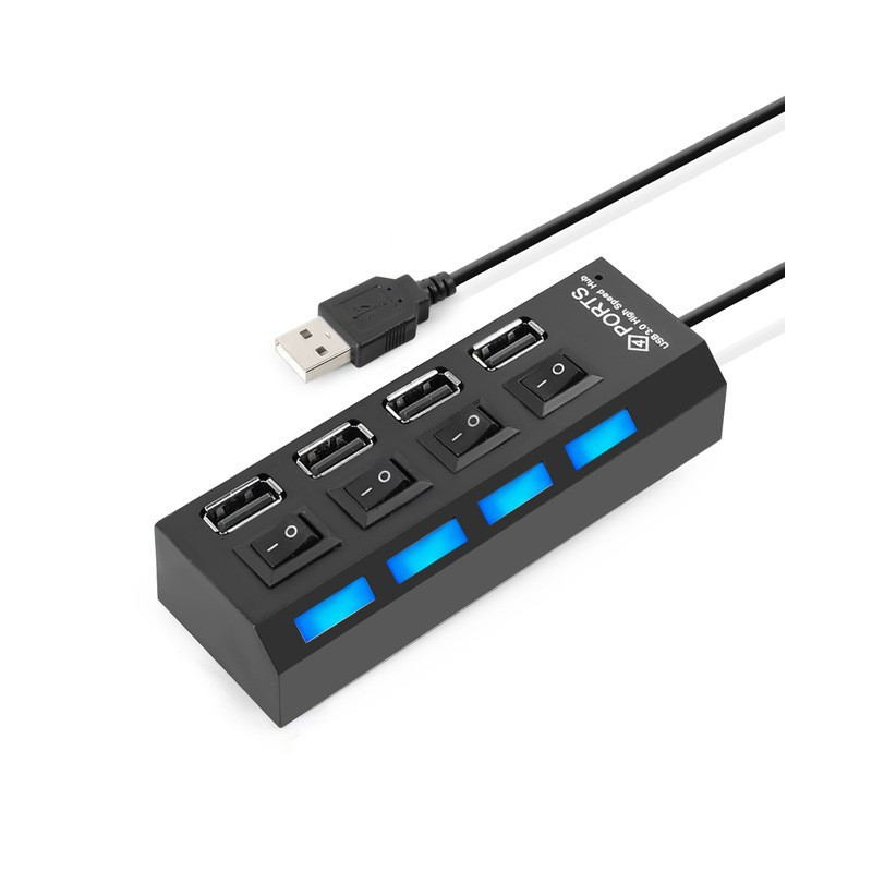 Hub USB 4 Ports USB 2.0 avec Interrupteur - Noir