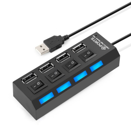 Hub USB 4 Ports USB 2.0 avec Interrupteur - Noir