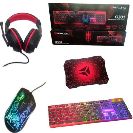 Combo Souris + Tapis + Casque + Clavier Gaming MACRO G-301