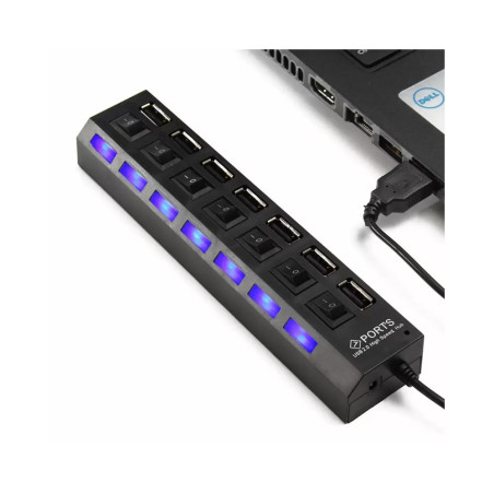 Hub USB 7 Ports USB 2.0 avec Interrupteur - Noir