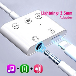 Adaptateur 3 Boutons Lightning Male vers Jack Femelle + Port Chargeur