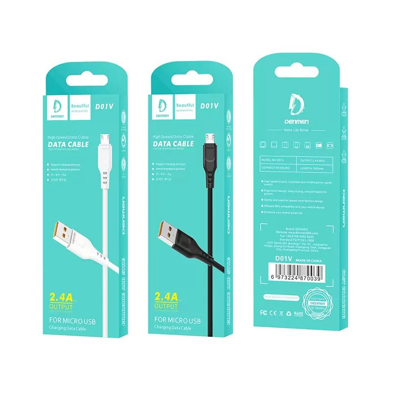 Cable Micro USB 1m 2.4A DENMEN D01V