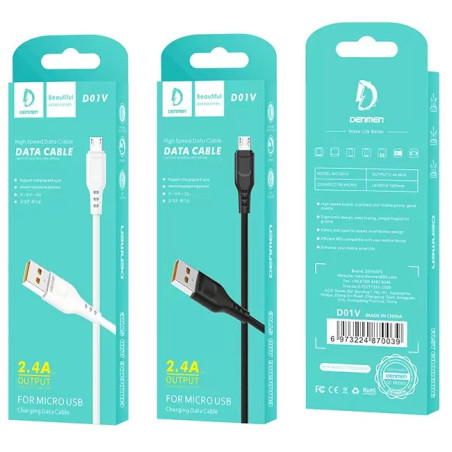 Cable Micro USB 1m 2.4A DENMEN D01V