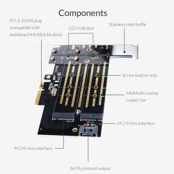 Carte d’extension NVME M.2 / SATA M.2 VERS PCI-E 3.0 X4