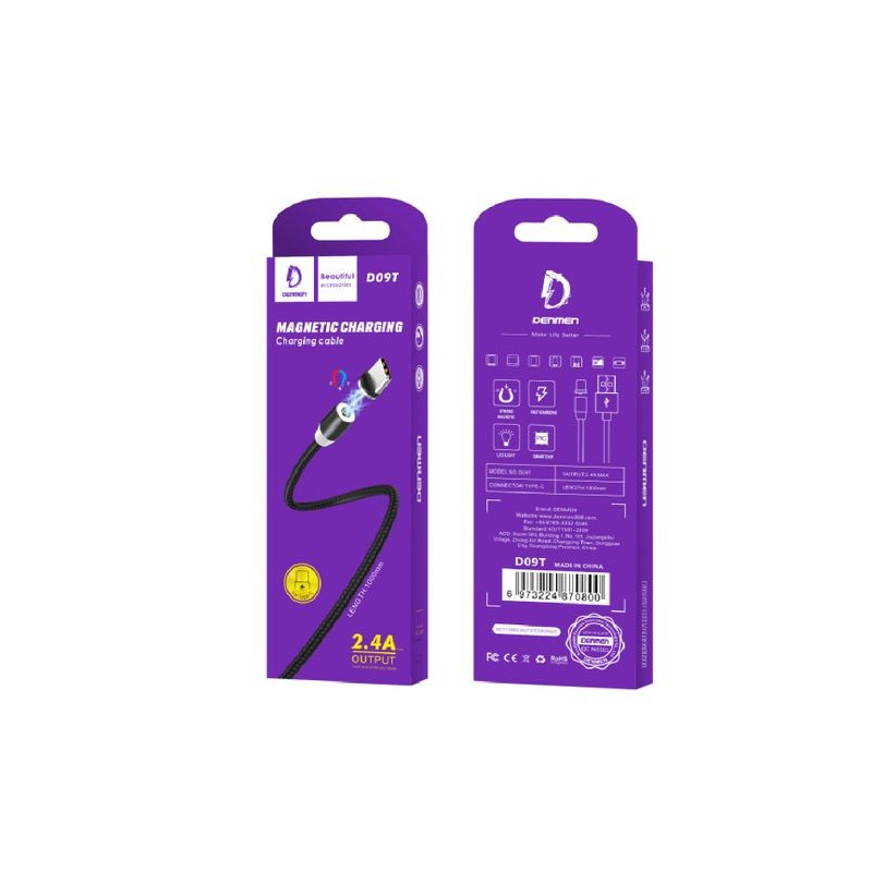 Cable Magnétique USB Type C 2.4A DENMEN D09T