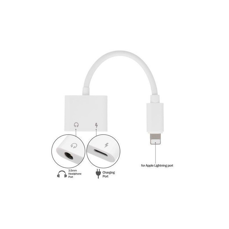 Adaptateur Lightning Male vers Jack Femelle + Port Chargeur