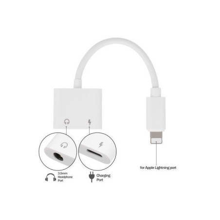 Adaptateur Lightning Male vers Jack Femelle + Port Chargeur
